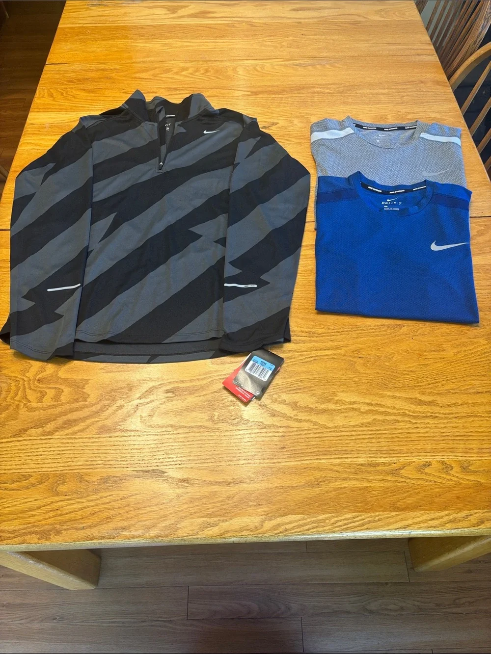Nike Men’s Black & Gray Diagonal-Stripe Quarter-Zip + Blue & Light Gray Nike Top